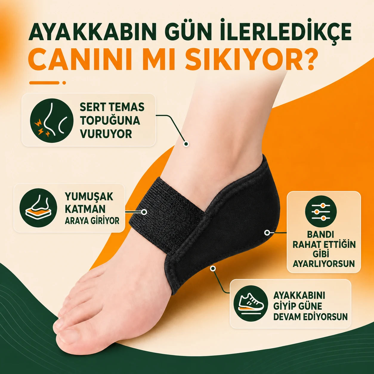Heelvora topuk koruyucunun uzun çalışma saatleri, sert zemin ve günlük kullanım için sunduğu konfor desteği